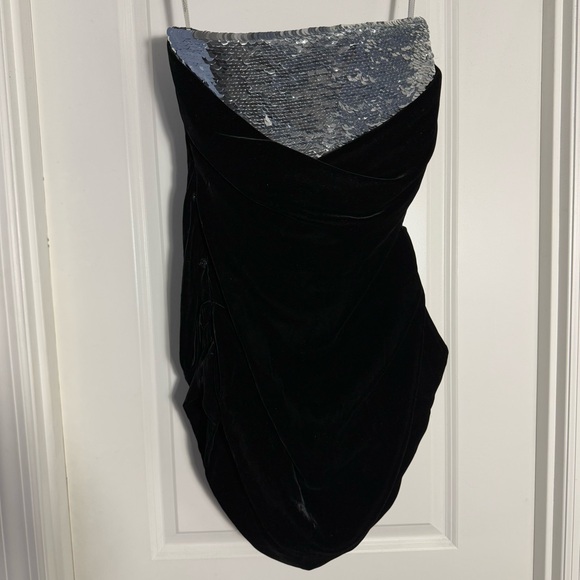 Oscar de la Renta black strapless draped velvet and sequin top / minidress - Picture 5 of 14